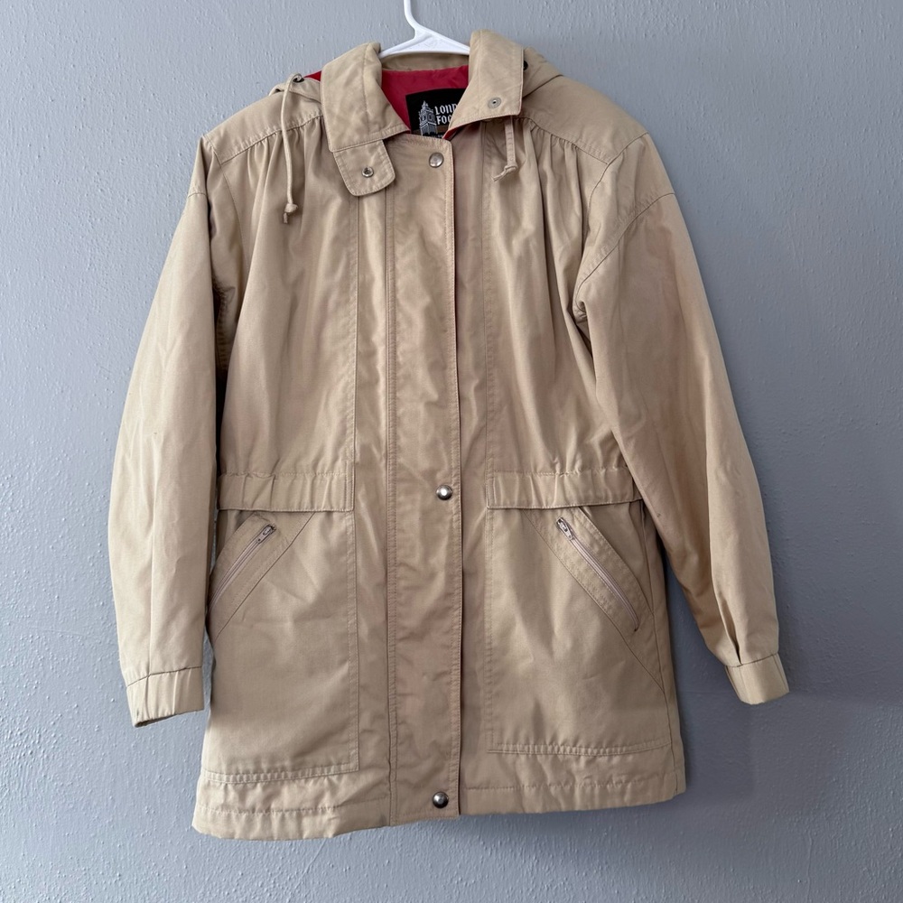 LONDON FOG Jacket Men’s Size S Tan Full Zip Cinch Waist Removable Hood Anorak